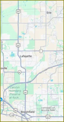 Carpet Cleaning Erie - Lafayette - Broomfield map.
